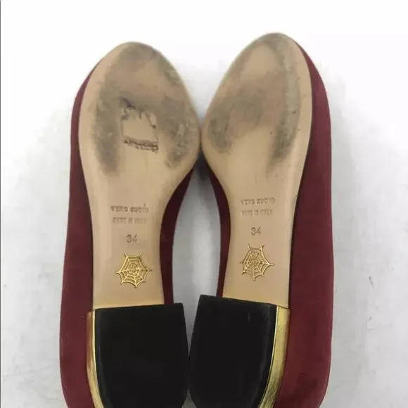 Charlotte Olympia bull flats burgundy red 34 / US 4 authentic